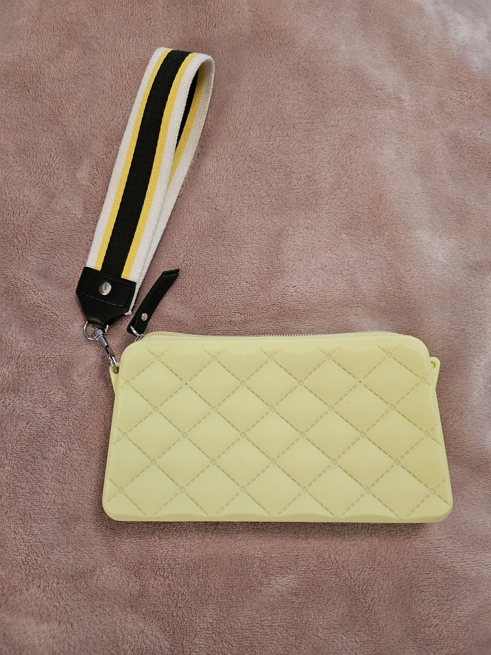 Yellow Silicone Wristlet Clutch with Removable Stripe Strap